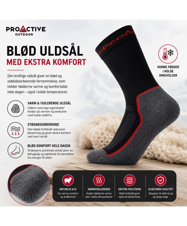 ProActive Coolmax-uldstrømper 2-pak sort/grå til herre billede 7