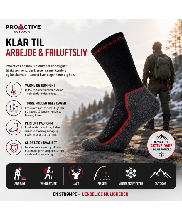 ProActive Coolmax-uldstrømper 2-pak sort/grå til herre billede 3