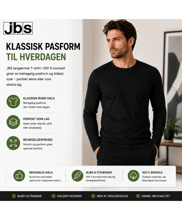 JBS langærmet T-shirt sort herre – str. 3XL billede 7
