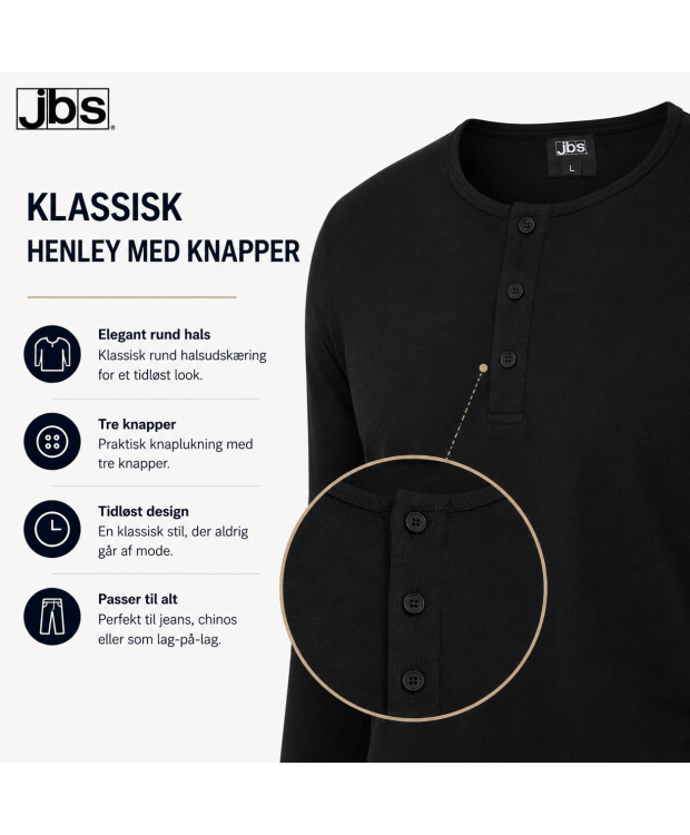 JBS langærmet T-shirt med knapper sort herre – XL–XXXL billede 10