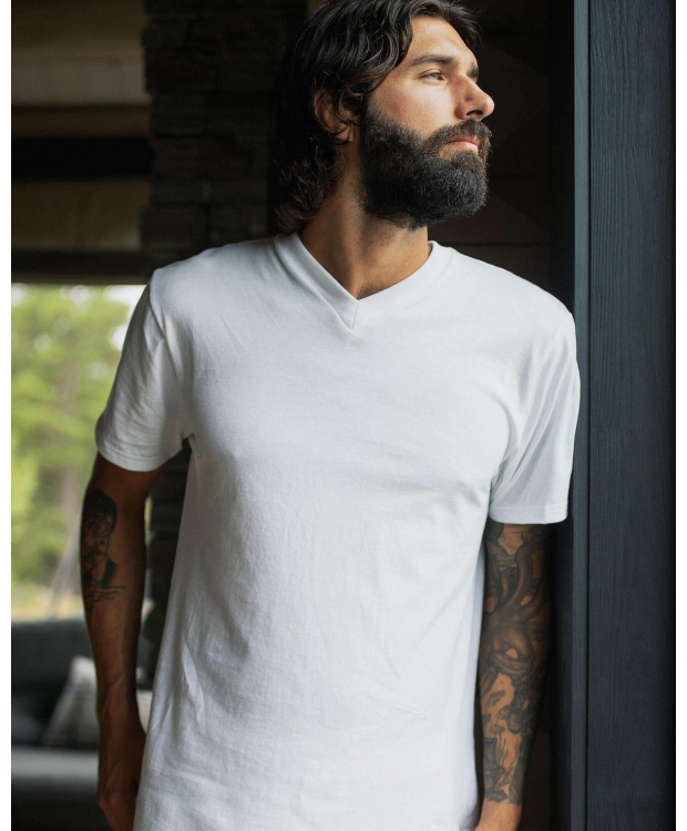 Dovre bomulds-T-shirt hvid med V-hals til herre – S–2XL billede 6