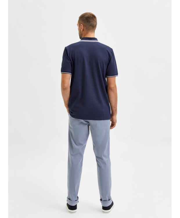 Selected kortærmet økologisk bomulds polo i navy blazer til herre. billede 3
