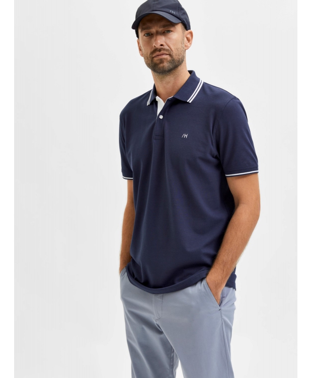 Selected kortærmet økologisk bomulds polo i navy blazer til herre. billede 5