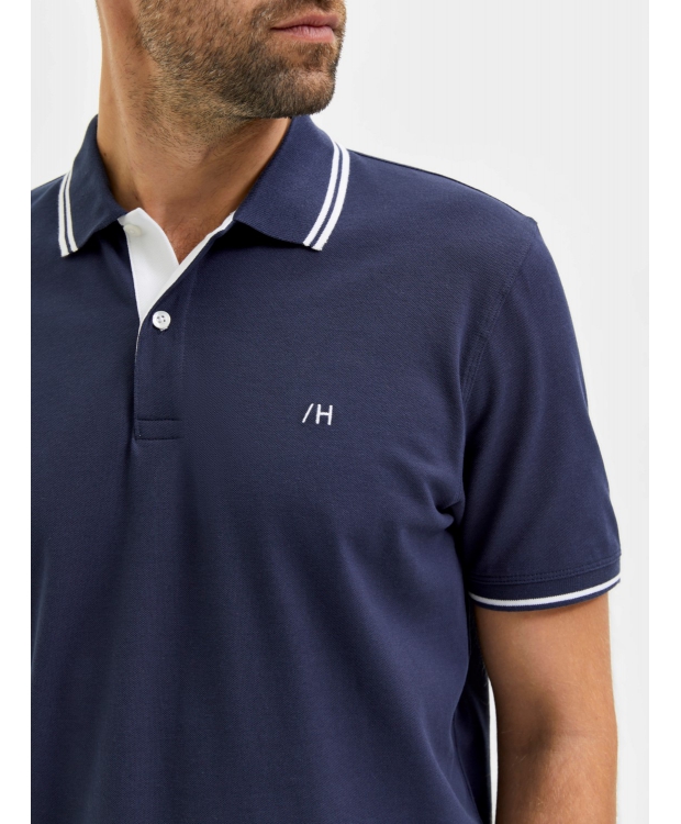 Selected kortærmet økologisk bomulds polo i navy blazer til herre. billede 4