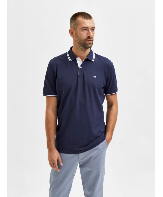 Selected kortærmet økologisk bomulds polo i navy blazer til herre.