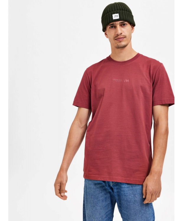 Selected Boris printet T-shirt i rød med rund hals til herre billede 4