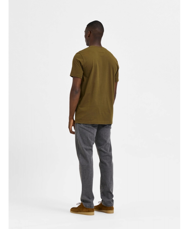 Selected Boris printet T-shirt i dark olive med rund hals til herre billede 3