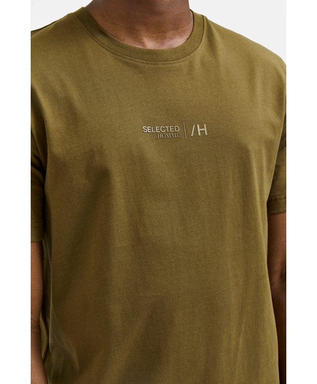 Selected Boris printet T-shirt i dark olive med rund hals til herre billede 5
