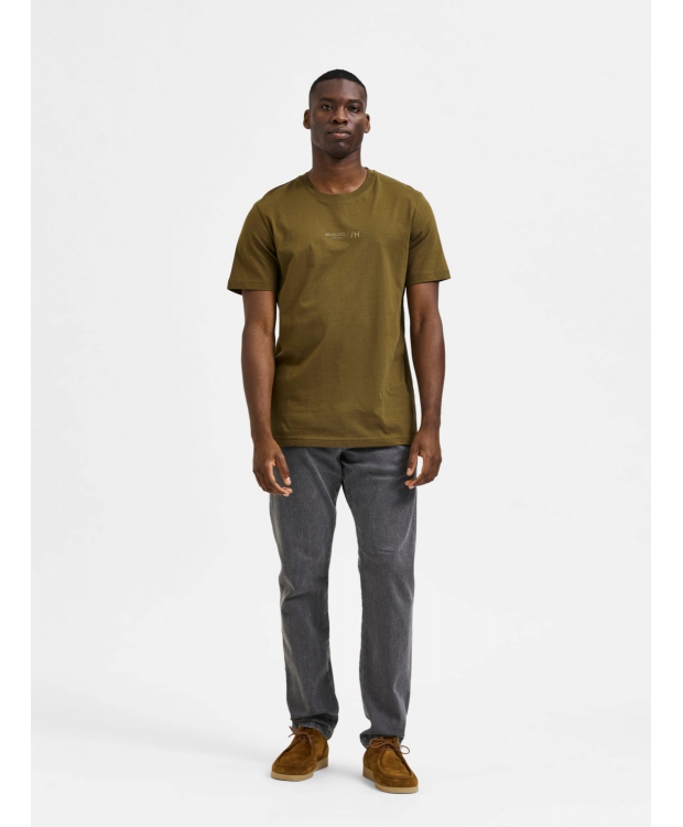 Selected Boris printet T-shirt i dark olive med rund hals til herre billede 6
