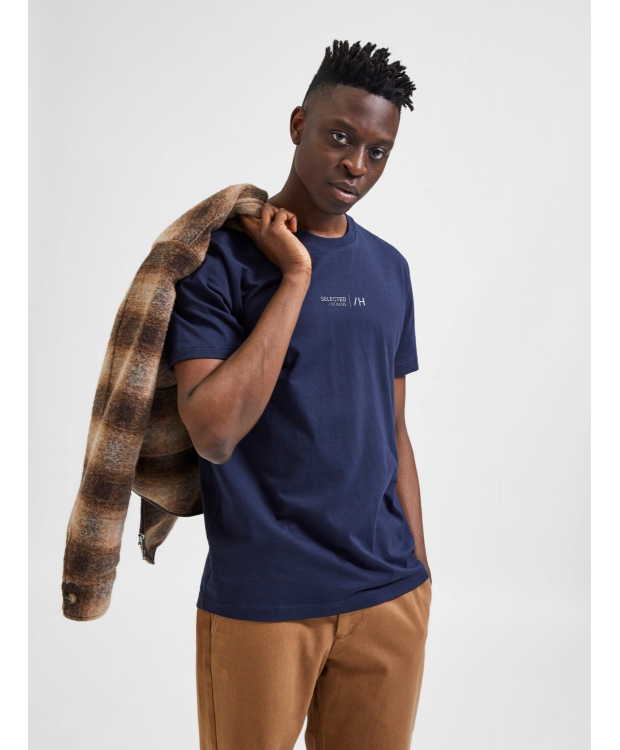 Selected Boris printet T-shirt i navy med rund hals til herre