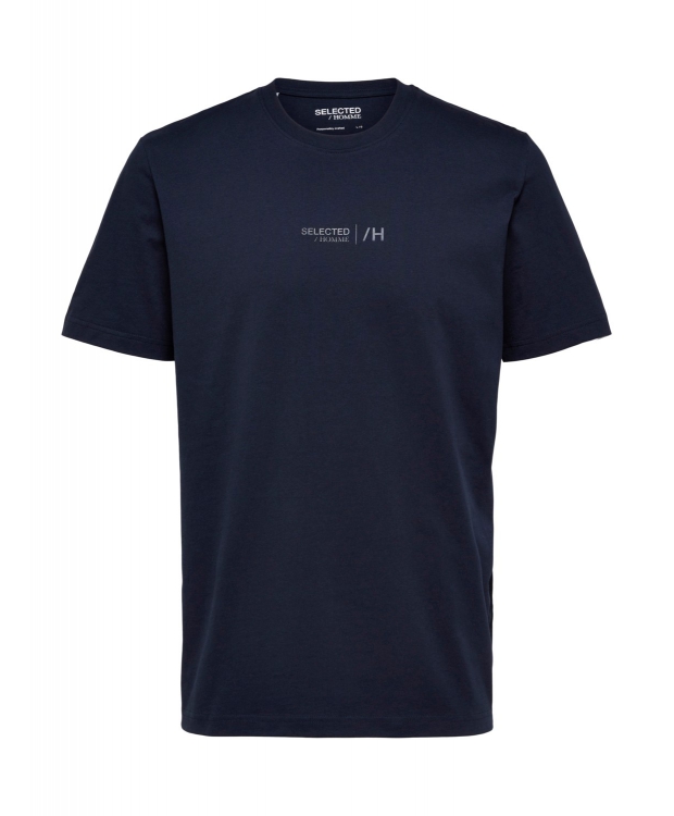 Selected Boris printet T-shirt i navy med rund hals til herre