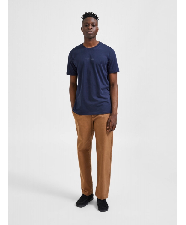 Selected Boris printet T-shirt i navy med rund hals til herre billede 6