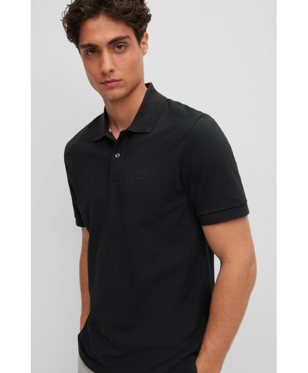 BOSS poloshirt med økologisk bomuld i sort til herre. billede 4