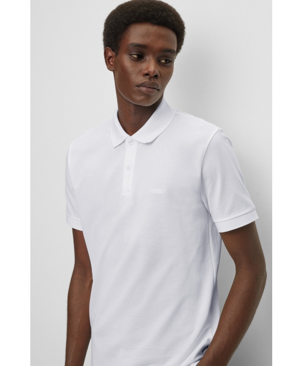BOSS poloshirt med økologisk bomuld i hvid til herre.