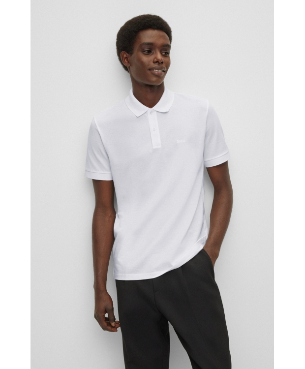 BOSS poloshirt med økologisk bomuld i hvid til herre. billede 3