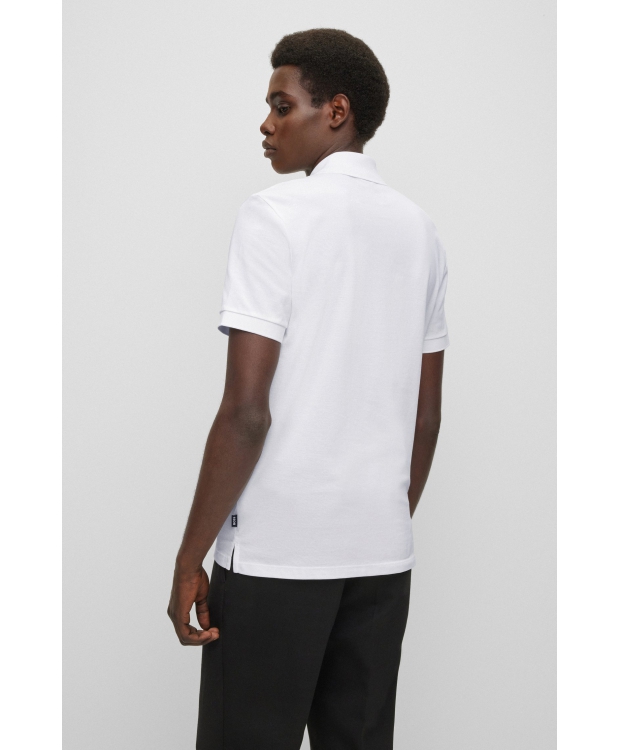 BOSS poloshirt med økologisk bomuld i hvid til herre. billede 4