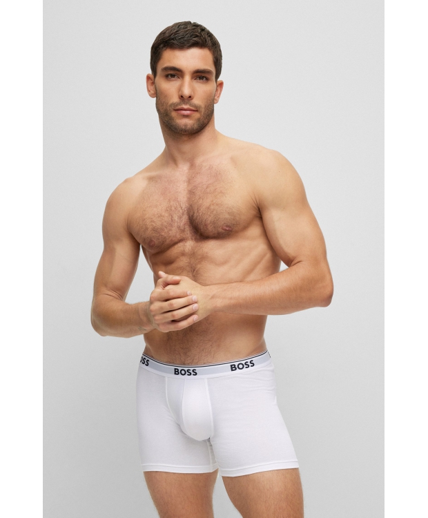 BOSS 3pak underbukser/boksershorts med signaturstribe i sort, hvid og lysegrå til herre.