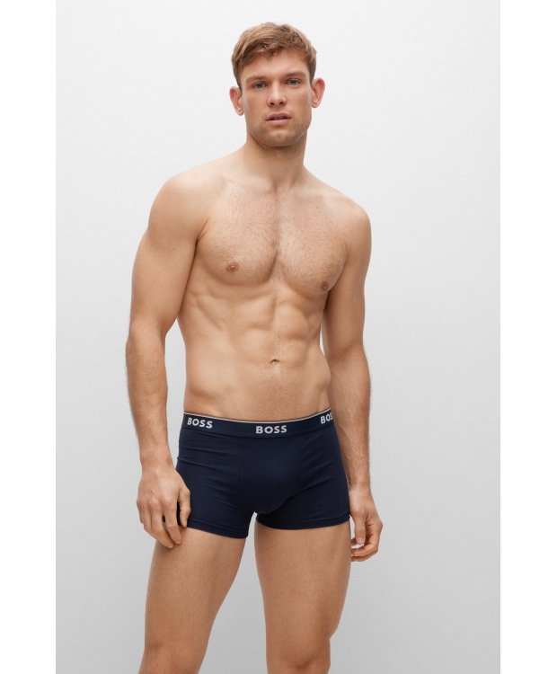 BOSS 3pak underbukser/boksershorts med stræk og logo-linning i blå, bordeauxrød & navy til herre.