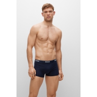 BOSS 3pak underbukser/boksershorts med stræk og logo-linning i blå, bordeauxrød & navy til herre.