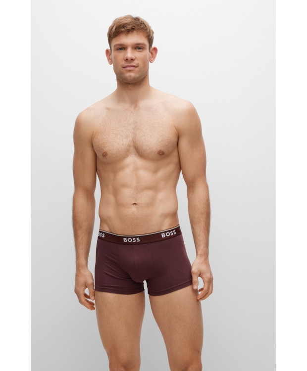 BOSS 3pak underbukser/boksershorts med stræk og logo-linning i blå, bordeauxrød & navy til herre. billede 3