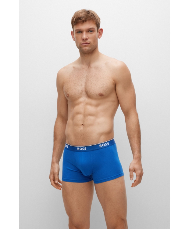 BOSS 3pak underbukser/boksershorts med stræk og logo-linning i blå, bordeauxrød & navy til herre. billede 6