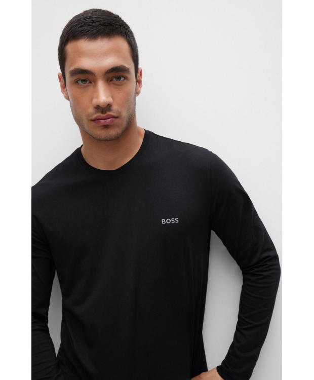 BOSS langærmet t-shirt lavet af økologisk bomuld i sort til herre. billede 3