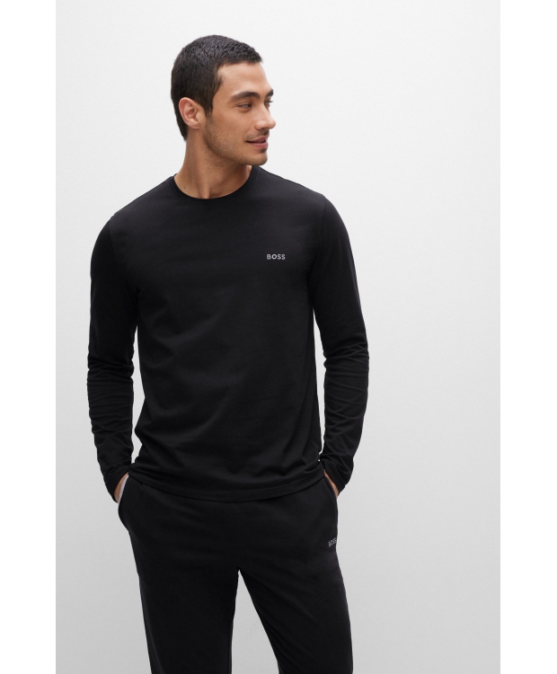 BOSS langærmet t-shirt lavet af økologisk bomuld i sort til herre. billede 4