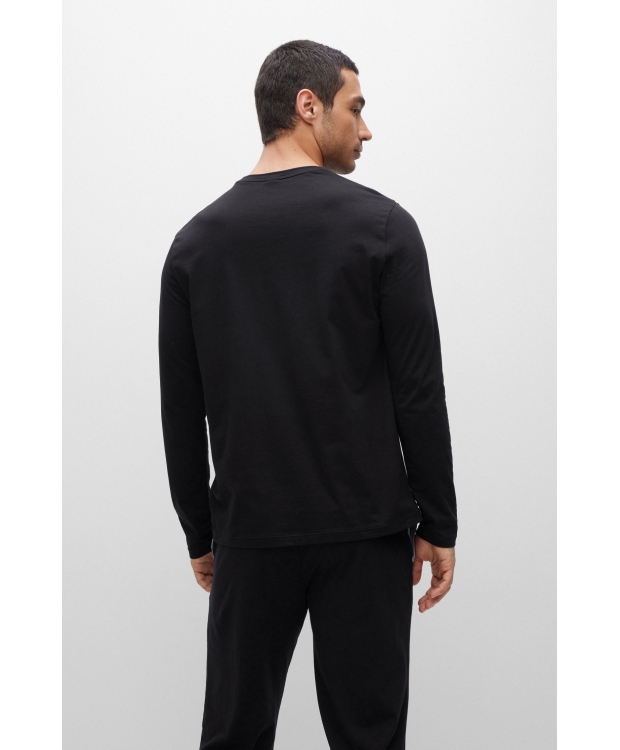 BOSS langærmet t-shirt lavet af økologisk bomuld i sort til herre. billede 5