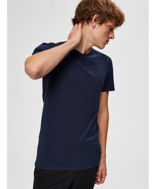 Selected t-shirt med økologisk bomuld i navy blazer til herre billede 4