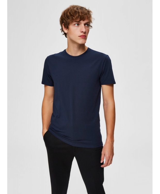 Selected t-shirt med økologisk bomuld i navy blazer til herre billede 6