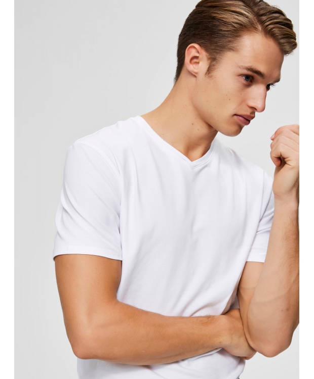 Selected t-shirt med v-hals i bright white til herre billede 4