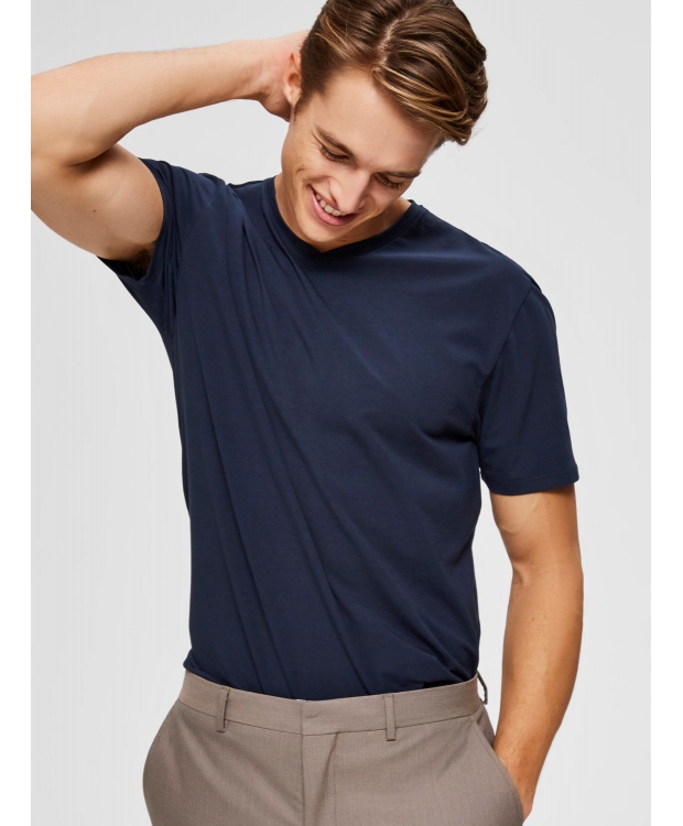 Selected t-shirt med v-hals i navy blazer til herre billede 4