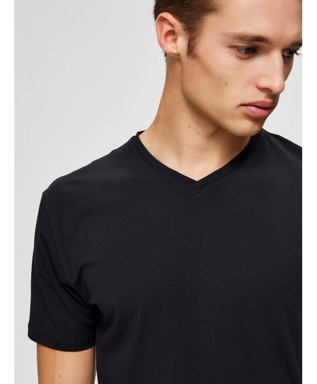 Selected t-shirt med v-hals i sort til herre billede 4
