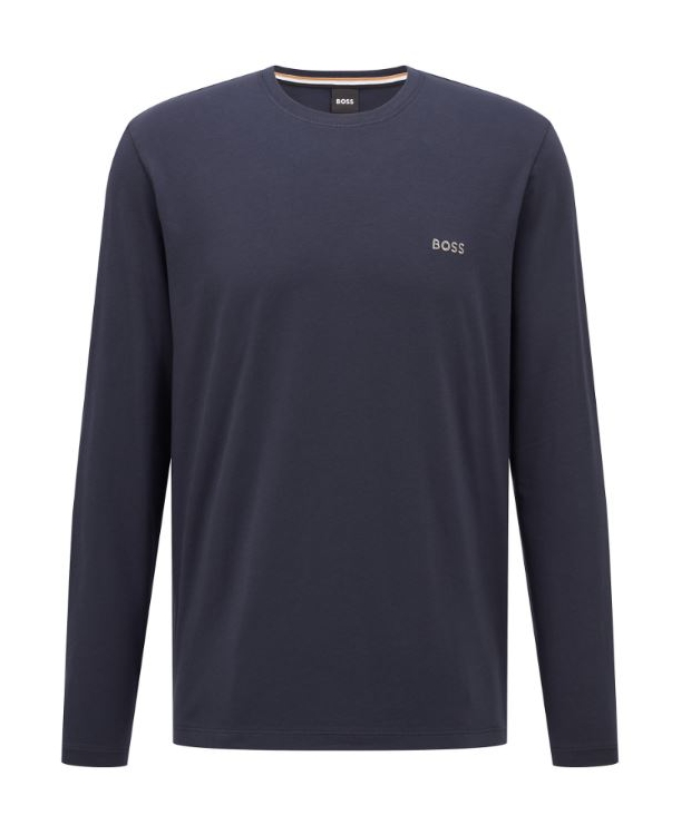 BOSS langærmet t-shirt lavet af økologisk bomuld i mørkeblå til herre.