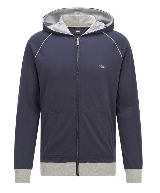 BOSS hoodie m. lynlås i mørkeblå til herre