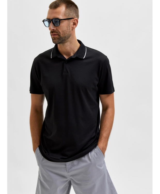 Selected kortærmet coolmax polo i sort til herre billede 3