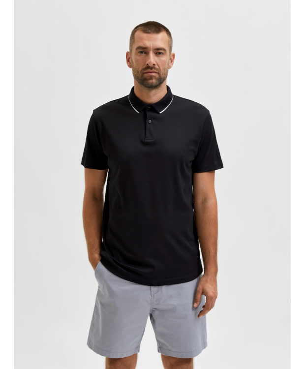 Selected kortærmet coolmax polo i sort til herre billede 5