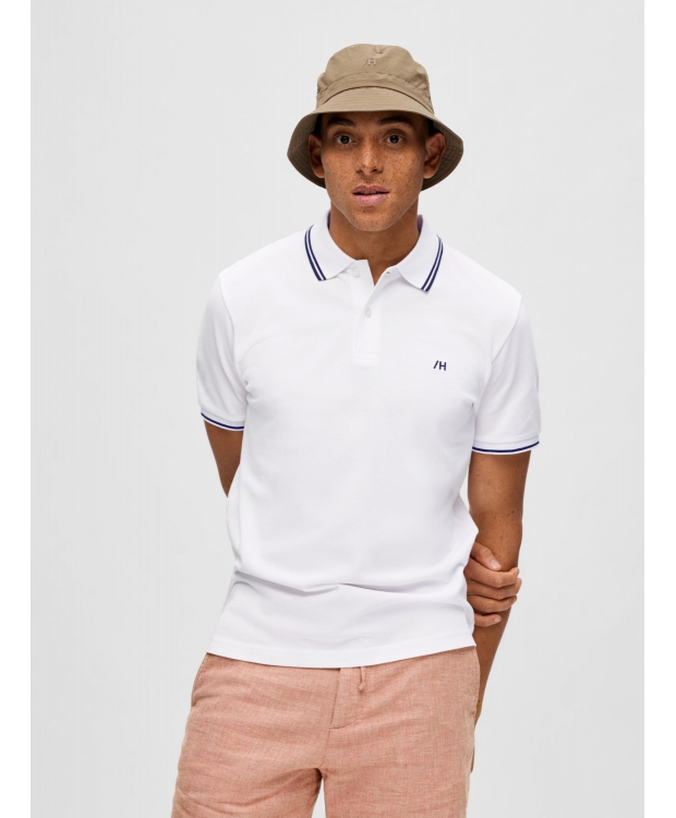 Selected kortærmet polo med økologisk bomuld i bright white til herre billede 4