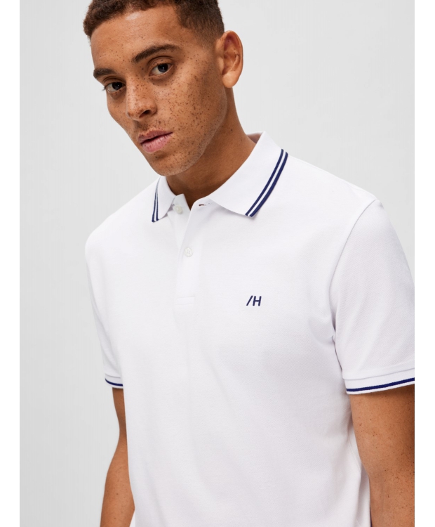 Selected kortærmet polo med økologisk bomuld i bright white til herre