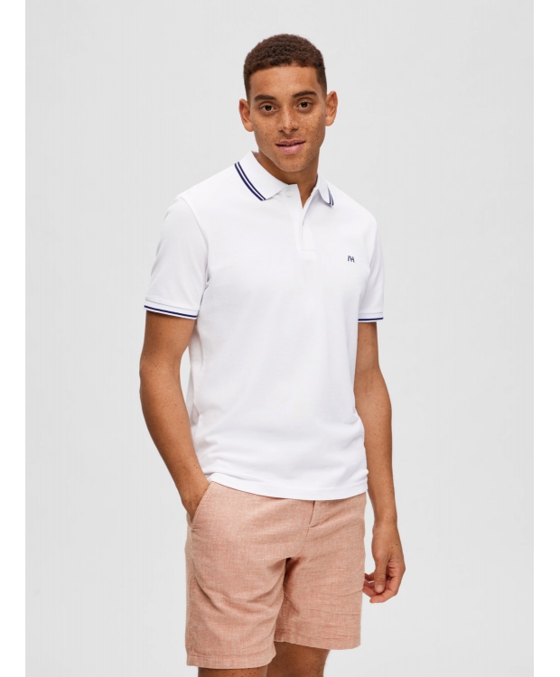 Selected kortærmet polo med økologisk bomuld i bright white til herre billede 5