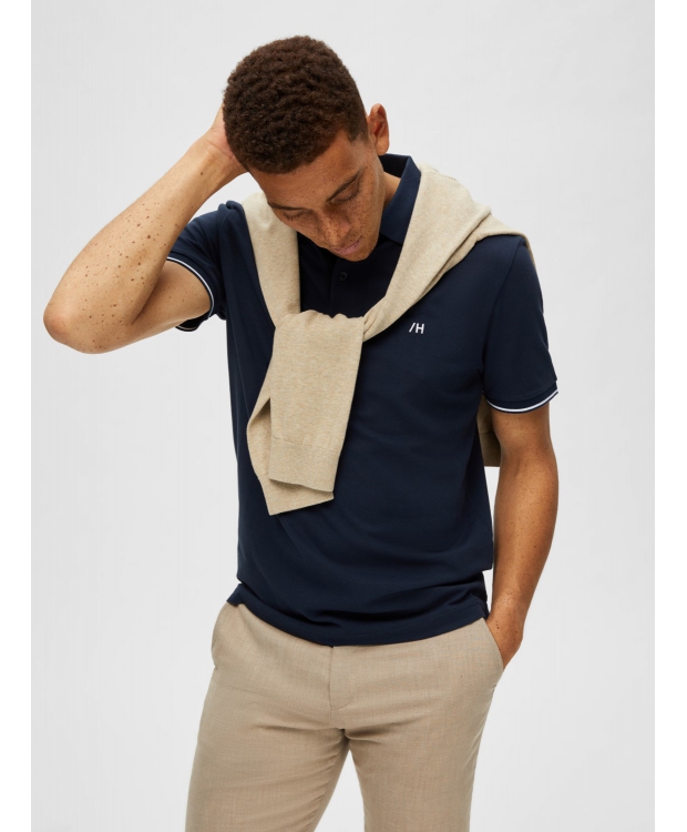 Selected kortærmet polo med økologisk bomuld i navy blazer til herre billede 3