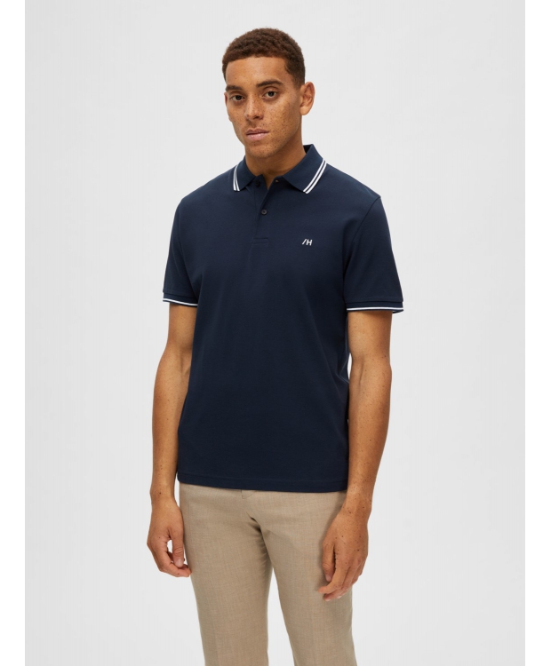 Selected kortærmet polo med økologisk bomuld i navy blazer til herre billede 5