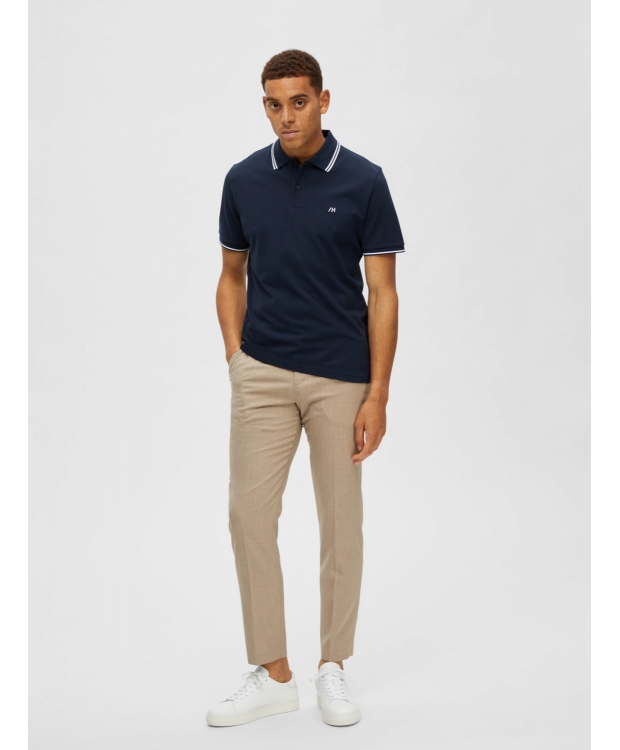 Selected kortærmet polo med økologisk bomuld i navy blazer til herre billede 6