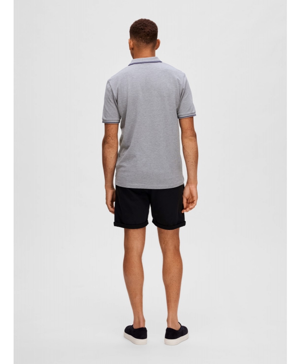 Selected kortærmet polo med økologisk bomuld i medium grey melange til herre billede 3