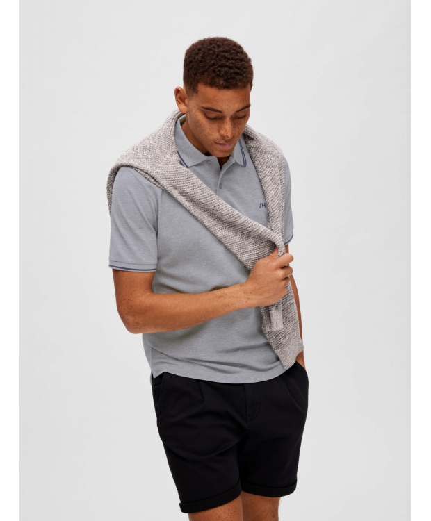 Selected kortærmet polo med økologisk bomuld i medium grey melange til herre billede 4