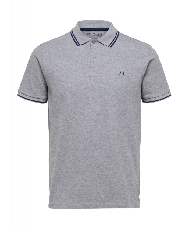 Selected kortærmet polo med økologisk bomuld i medium grey melange til herre