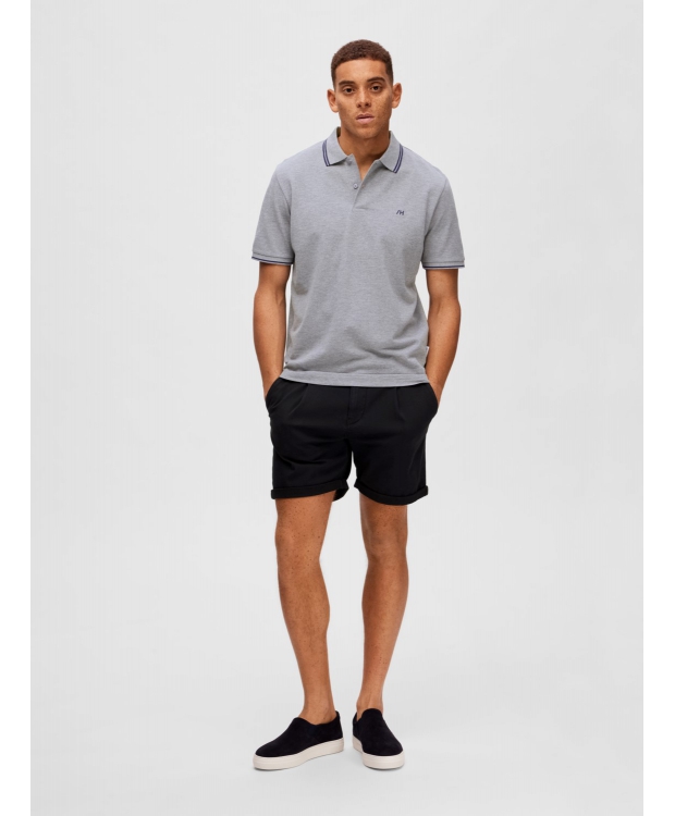 Selected kortærmet polo med økologisk bomuld i medium grey melange til herre billede 6