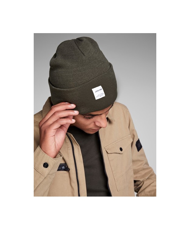 Jack & Jones strikhue i mørkegrøn til herre