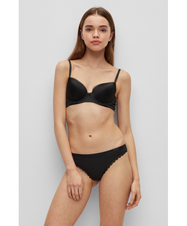 HUGO 3pak microfiber thongs m. blonder i sort til kvinder