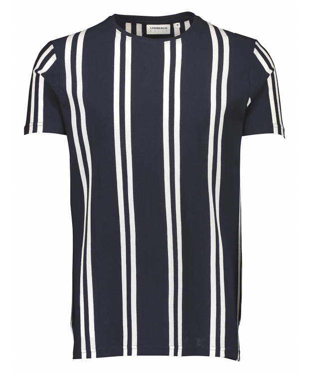 Lindbergh T-shirt i navy med striber til herre